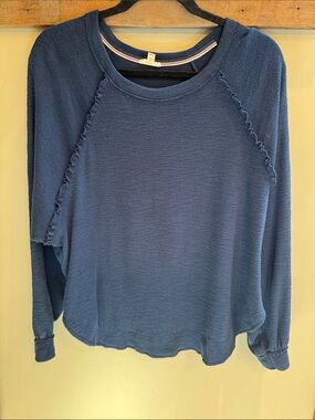 Pilcro Navy Ruffle Raglan Long-Sleeve Tee